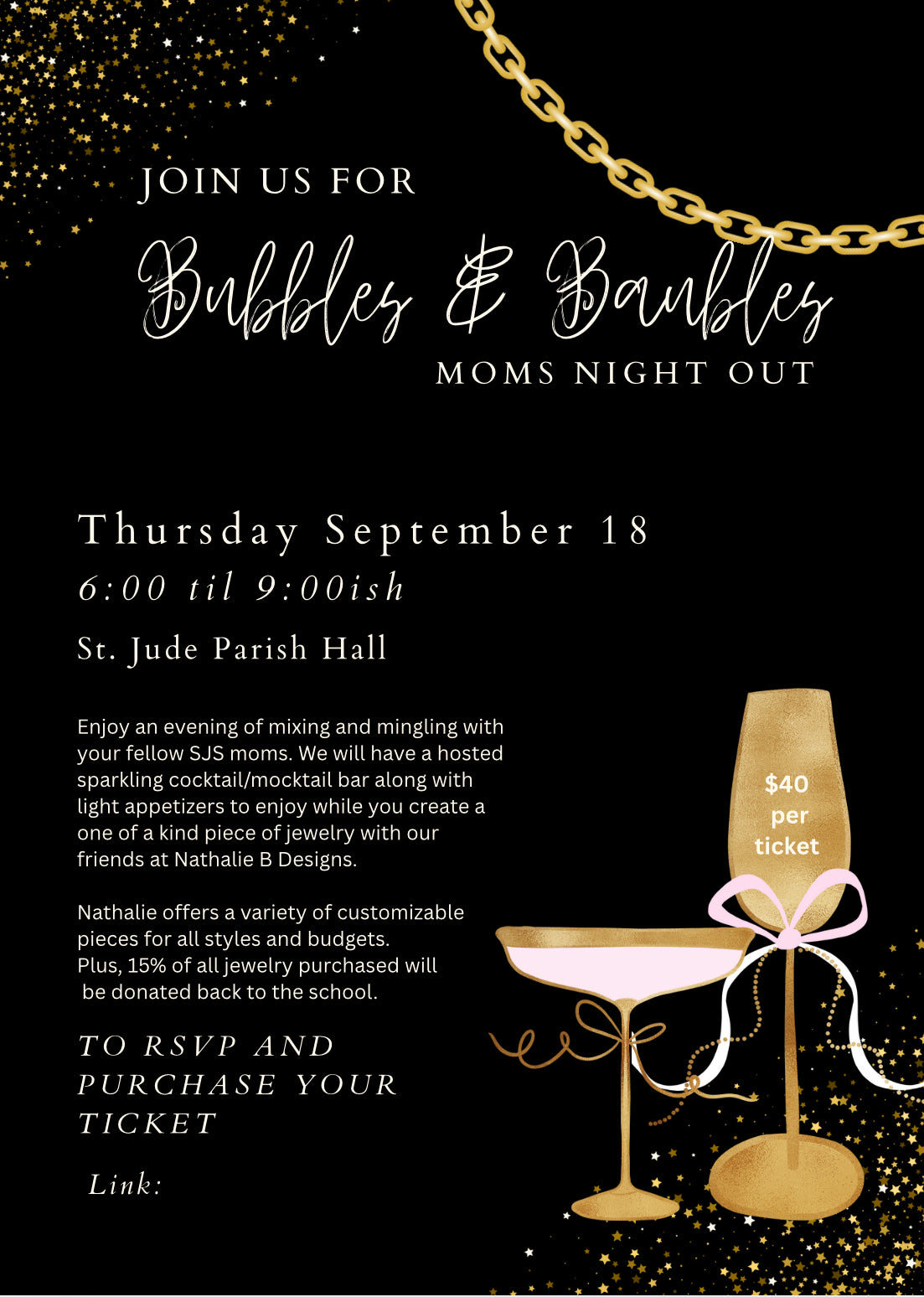 MOMS NIGHT OUT!  Join us for Bubbles & Baubles!